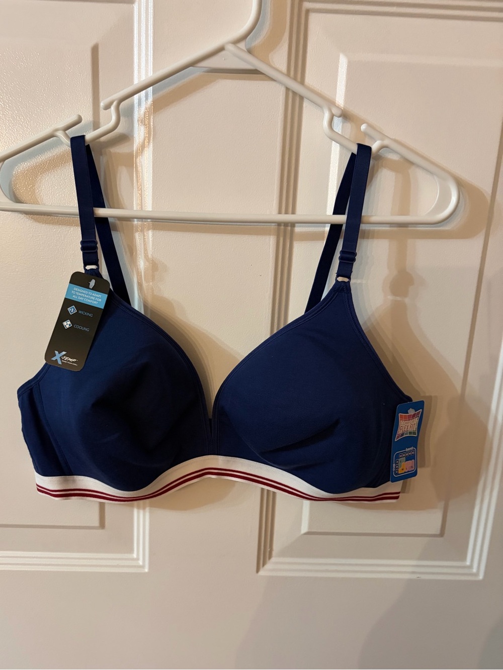Hanes Navy Blue Bra with White and Red Stripe Band